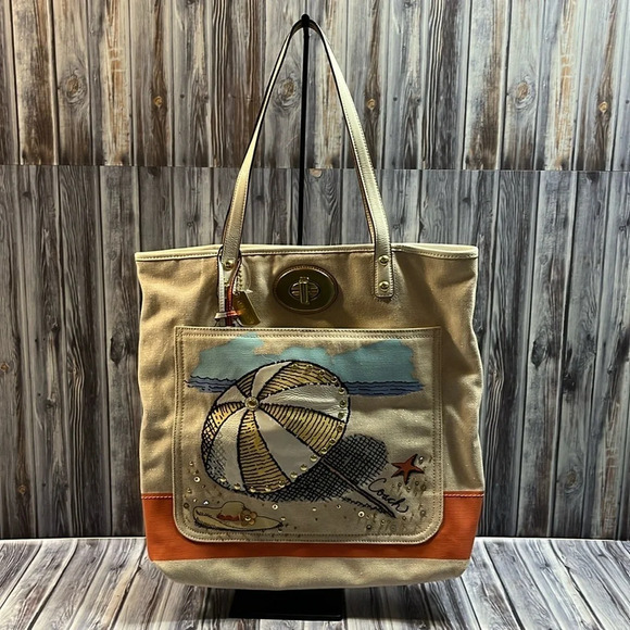 Coach Handbags - RARE: Coach-Pierre Le Tan Collab Beach Umbrella Canvas Tote with card holder.